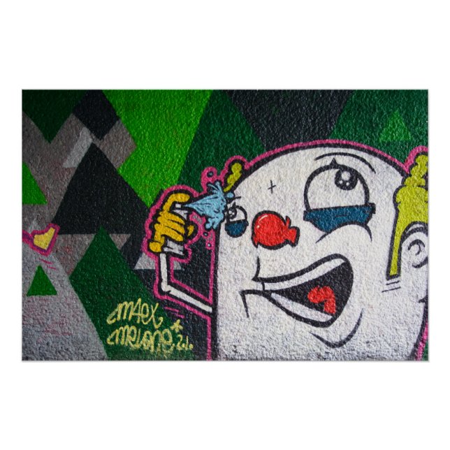 Crazy Clown With Spray Can Graffiti Poster (Front)
