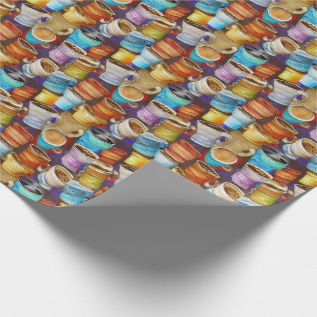 Crazy Coffee Cups Watercolor Pattern Wrapping Paper (Corner)