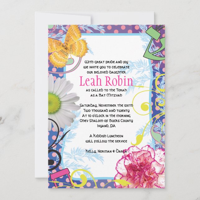 CRAZY COLLAGE Bat Mitzvah Party Card (Front)