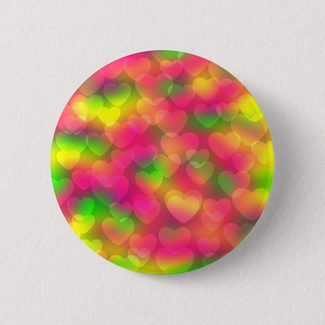 Crazy Colors Hearts Bokeh PIN BUTTON (Front)