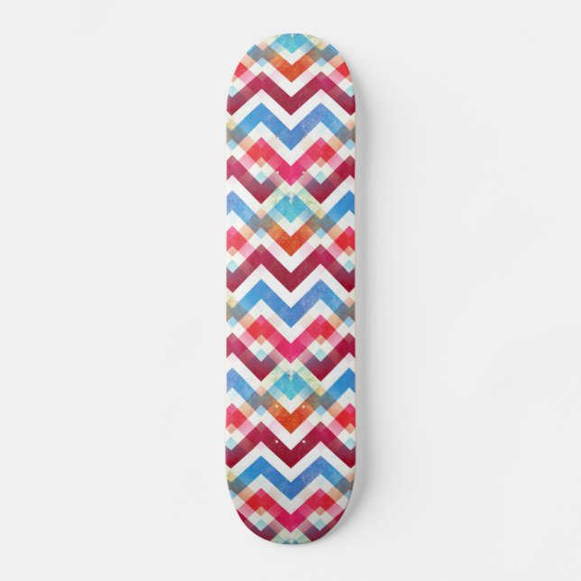 Crazy Colourful Chevron Stripes Zig Zags Pink Blue Skateboard (Front)