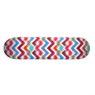Crazy Colourful Chevron Stripes Zig Zags Pink Blue Skateboard