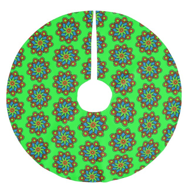 Crazy-Colourful Hand-drawn Mandala Brushed Polyester Tree Skirt (Front)
