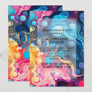 Crazy Colourful Wavy Print Birthday Party Invitation
