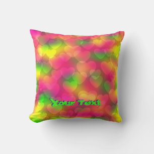 Crazy Colours, Hearts Bokeh- Square Throw Pillow