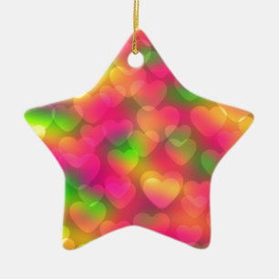 Crazy Colours Hearts Bokeh STAR ORNAMENT