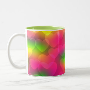 Crazy Colours Hearts Bokeh-Two Toned Coffee Mug