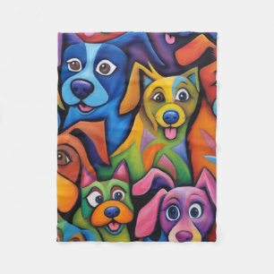 Crazy cool abstract cartoon dogs fleece blanket