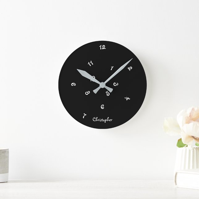 Crazy Cool Black Jumbled Hours Custom Name Kids Round Clock (Funny Cool Black Jumbled Hours Boys Children Decor Round Clock)