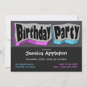 Crazy Cool Purple & Blue Birthday Party Invitation