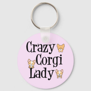 Crazy Corgi Lady Key Ring