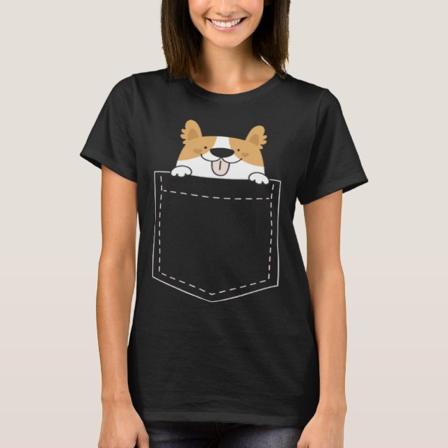 Crazy Corgi Lady Pocke T-Shirt (Front)