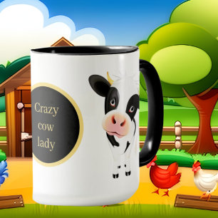 crazy cow lady add text mug