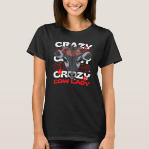 Crazy Cow Lady Groovy Women Animal Flower Mother's T-Shirt