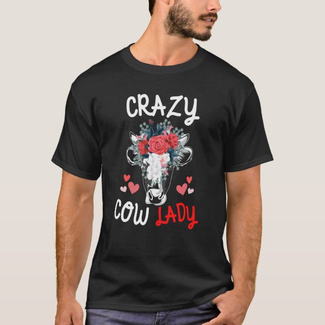 Crazy Cow Lady Women Animal Flowers Mother's Day T-Shirt (Front)