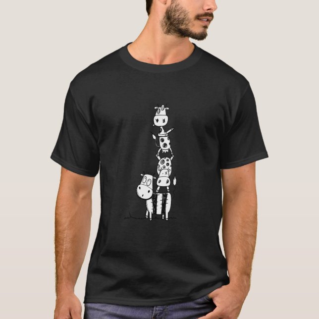 Crazy Cow Stack Funny Cartoon Cow Design Farm Anim T-Shirt (Front)