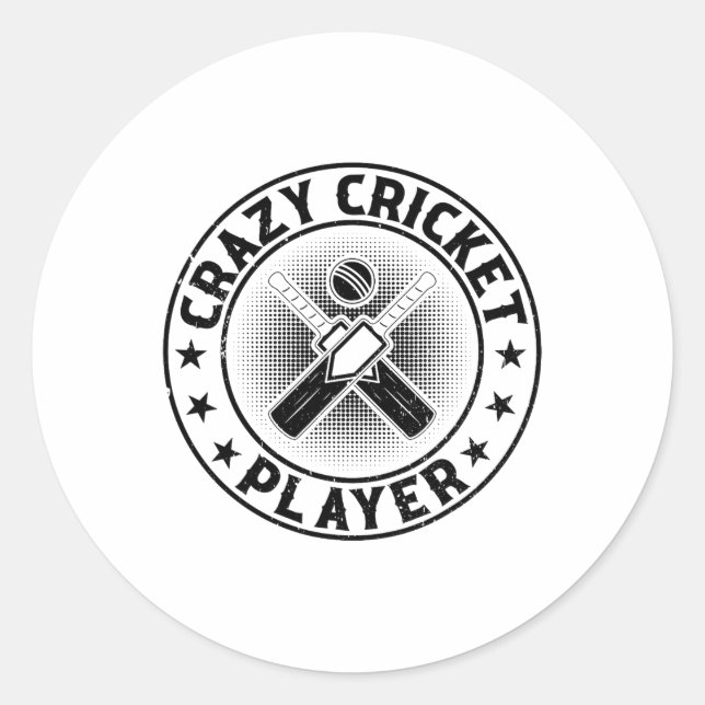 Crazy Cricket Player - Cricketing Cricket Player 1 Classic Round Sticker (Front)