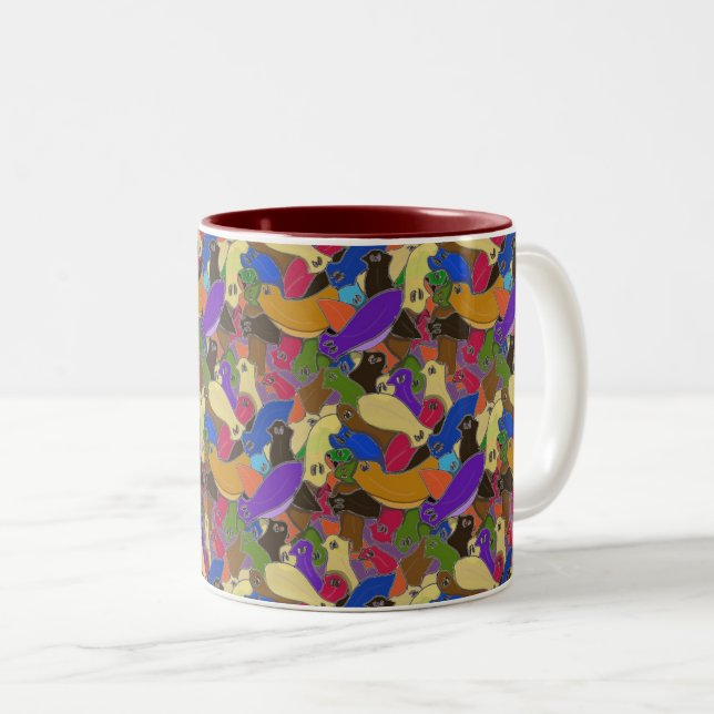 Crazy Cross Eyed Planarian Worms All Over Print Two-Tone Coffee Mug (Front Right)