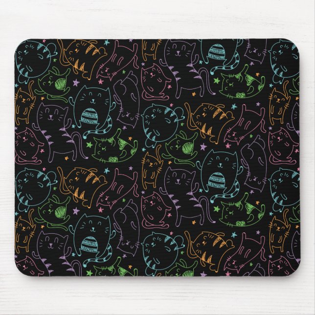 Crazy Cute Cats Colourful Cartoon Pattern Gift Mouse Mat (Front)