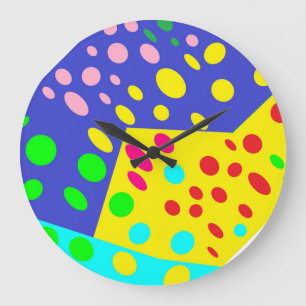 Crazy cute dot pot design yellows blues reds large clock