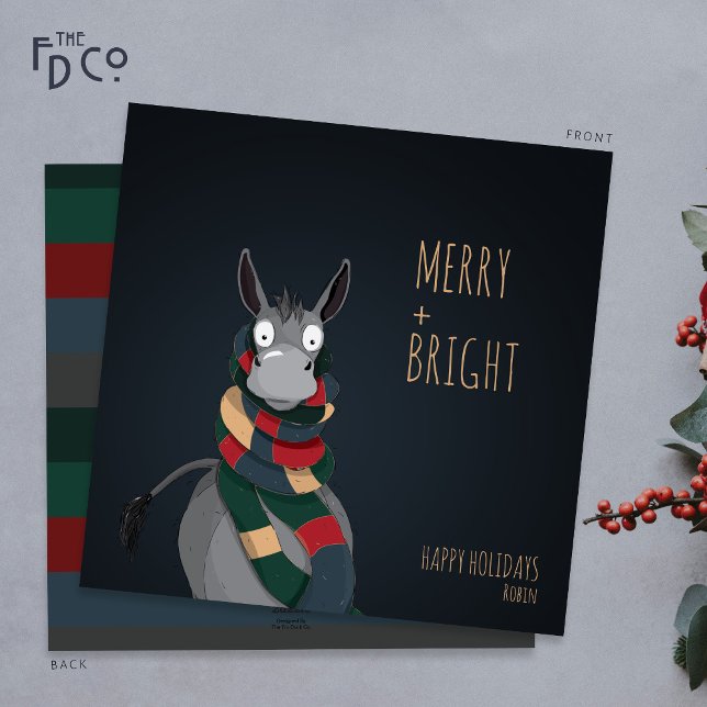 Crazy Cute “Merry + Bright” Donkey Holiday Card (Creator Uploaded)