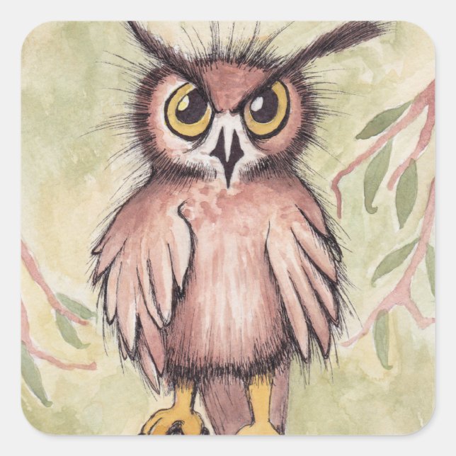 Crazy Cute Owl Square Sticker (Front)