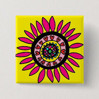 Crazy Daisy Button Hot Pink on Bright Yellow