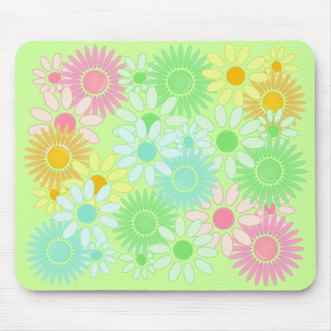 Crazy Daisy retro style mousepad Flower power (Front)