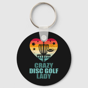 Crazy Disc Golf Lady Vintage Retro Heart Funny Dis Key Ring