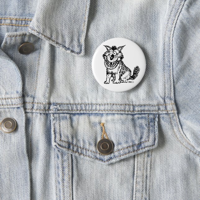 Crazy Dog 6 Cm Round Badge (In Situ)