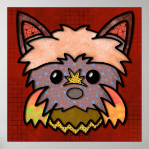 Crazy dog face with colourful, abstract patterns Poster