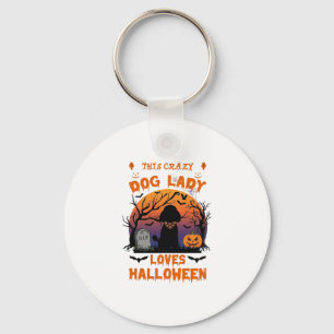 Crazy Dog Lady Loves Halloween Poodle Pumpkin Tomb Key Ring
