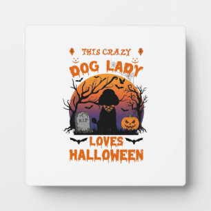 Crazy Dog Lady Loves Halloween Poodle Pumpkin Tomb Plaque