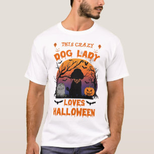 Crazy Dog Lady Loves Halloween Poodle Pumpkin Tomb T-Shirt
