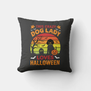 Crazy Dog Lady Loves Halloween Vintage Design Cushion