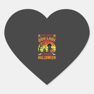 Crazy Dog Lady Loves Halloween Vintage Design Heart Sticker