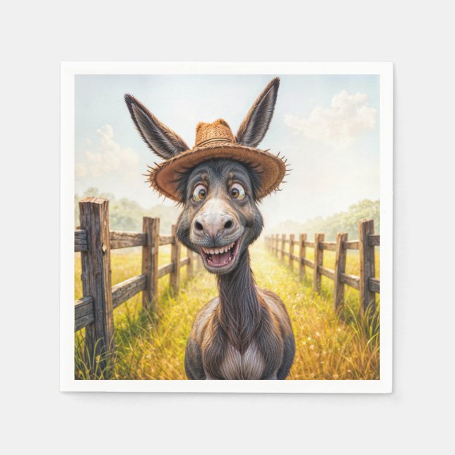 Crazy Donkey Wearing a Straw Hat Napkin (Front)