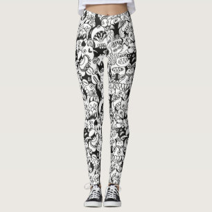 Crazy doodles posing in a seamless pattern design leggings
