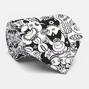 Crazy doodles posing in a seamless pattern design tie
