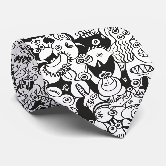 Crazy doodles posing in a seamless pattern design tie (Rolled)