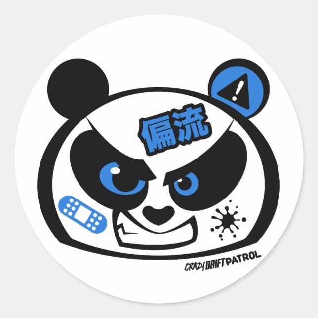 Crazy Drift Patrol - Drift Panda Head (blue) Classic Round Sticker (Front)