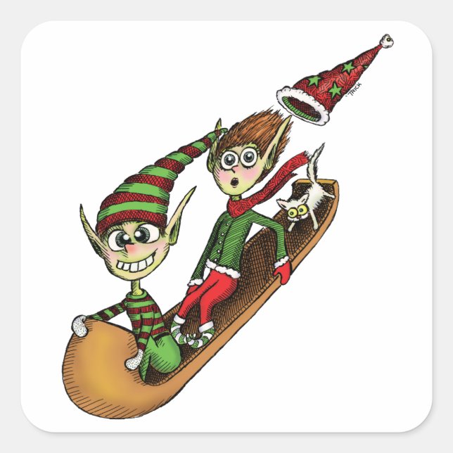 Crazy Elf Sled Ride Square Sticker (Front)