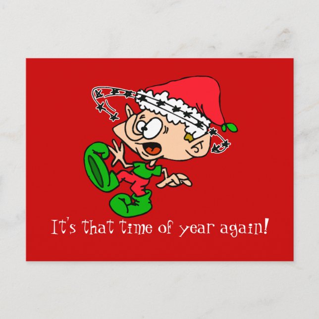 Crazy Elf with Customisable Text Area Holiday Postcard (Front)