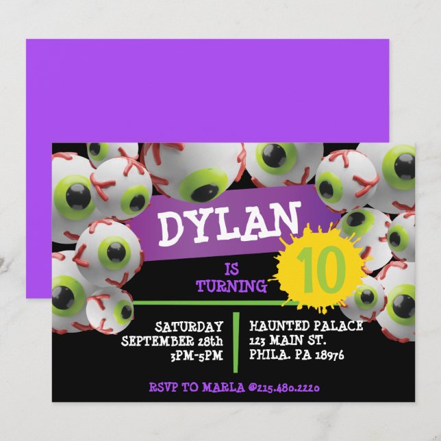 CRAZY EYEBALLS Halloween Birthday Party Invitation (Front/Back)