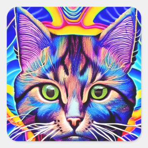 Crazy Eyes Artsy Cat Square Sticker