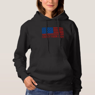Crazy Farm Lady Distressed Grunge American Flag US Hoodie