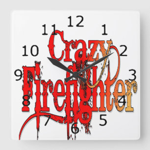 Crazy Firefighter Square Wall Clock