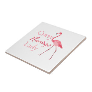 Crazy Flamingo Lady Funny Flamingo Tile
