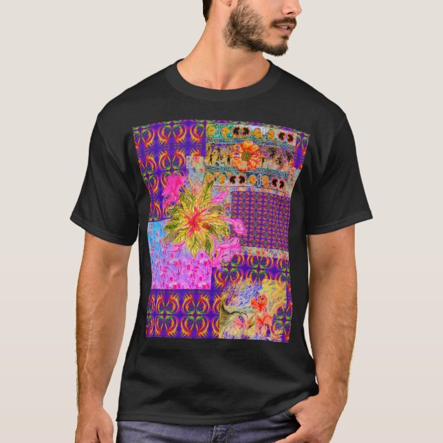Crazy Floral Patchwork Colorful Purple All-Over Pr T-Shirt (Front)