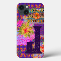 Crazy Floral Patchwork Colourful Purple Monogram